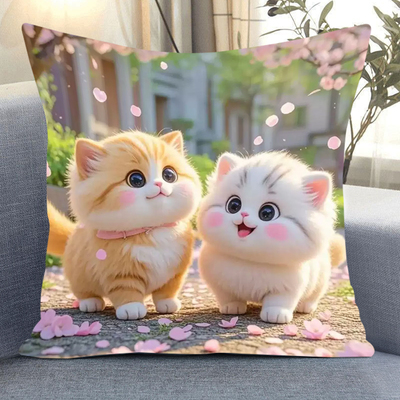 两只小猫咪抱枕十字绣自己线绣打发时间客厅满绣可爱动物图案刺绣