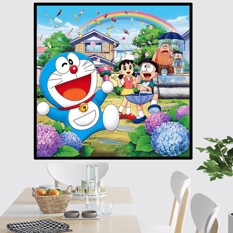 多啦A梦机器猫5d满钻简约钻石画带框卡通动漫客厅现代贴钻十字绣
