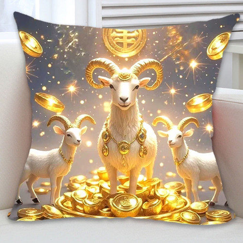三阳开泰十字绣手工线绣抱枕套客厅生肖羊新款diy简约现代金元宝