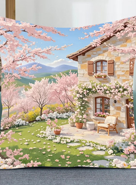 粉色唯美桃花风景十字绣2026新款满绣diy解闷手工小件刺绣抱枕套