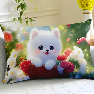 可爱花卉小白狗十字绣手工印花满绣抱枕客厅沙发靠枕打发时间礼物