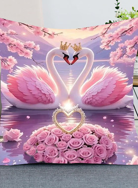 心心相印玫瑰花天鹅十字绣浪漫樱花线绣抱枕印花满绣卧室床头靠枕