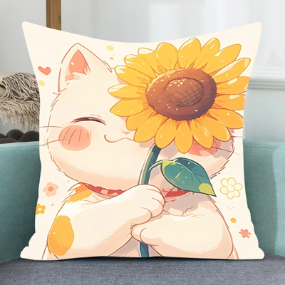 向日葵猫咪抱枕十字绣2025新款线绣可爱车用靠枕diy印花简单满绣