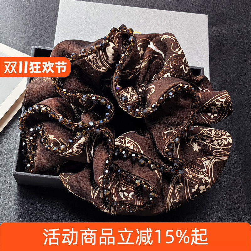 熙子阁水晶串珠洋气咖色肠圈优雅盘发扎马尾头绳秋冬新款丸子头花