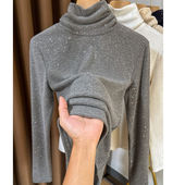 秋冬堆堆领高领德绒打底衫 女内搭长袖 保暖双面绒亮闪闪洋气上衣女