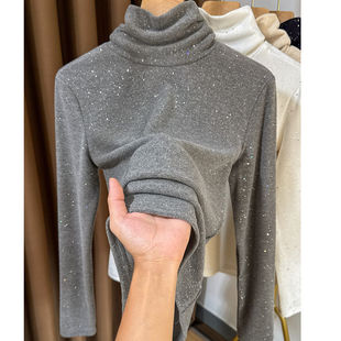 秋冬堆堆领高领德绒打底衫女内搭长袖保暖双面绒亮闪闪洋气上衣女