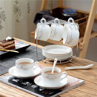套具 创意简约家用咖啡杯碟带架子茶杯套装 陶瓷杯咖啡杯碟套装 欧式