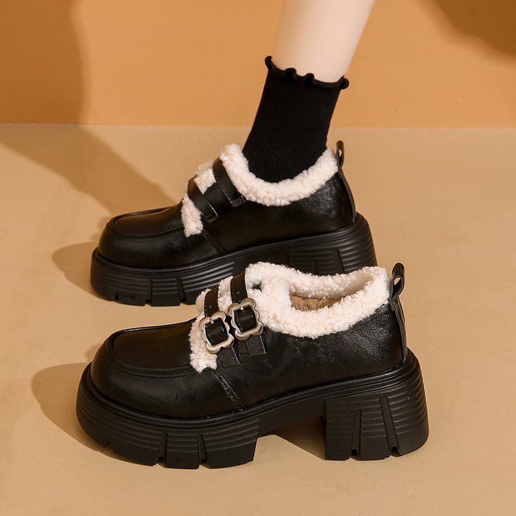 英伦风加绒乐福棉鞋女保暖小皮鞋