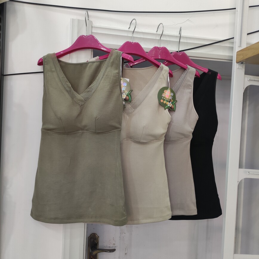 新款山茶油金暖衣宽肩带磨毛修身微弹固定杯保暖背心女多享美957