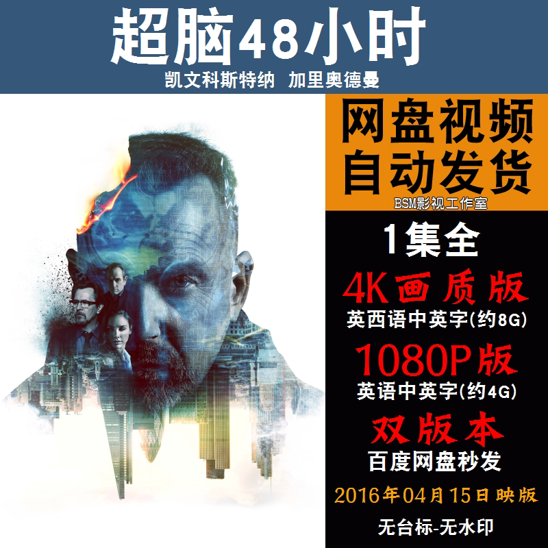超脑48小时 欧美电影 4k宣传画1080p影片非装饰画