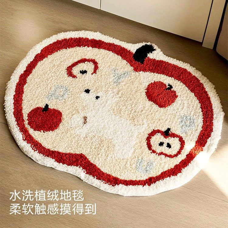 冬季苹果加厚防滑仿羊绒床边毯