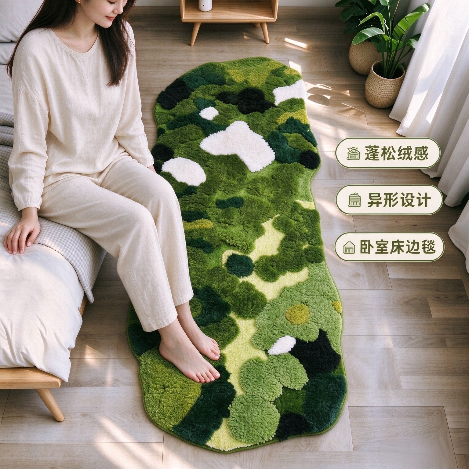 青尚 苔藓毛绒床边毯创意森林卧室地毯秋冬季加厚客厅沙发地毯垫