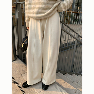 Peanut 花生糖 前压线加绒阔腿裤秋冬新款设计感百搭宽松休闲长裤