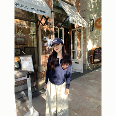 Peanut 花生糖 半门襟拉链假两件毛衣秋季新款休闲百搭长袖针织