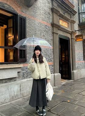 Peanut花生糖 翻领葫芦纹衍缝加绒棉服冬季新款宽松气质保暖棉袄