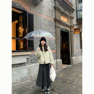 Peanut花生糖 翻领葫芦纹衍缝加绒棉服冬季新款宽松气质保暖棉袄