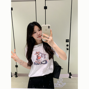 Peanut 花生糖俏皮猫咪短袖T恤夏季新款宽松显瘦百搭印花上衣女