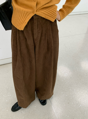 Peanut 花生糖 复古灯芯绒阔腿九分裤秋冬新款宽松弯刀休闲裤