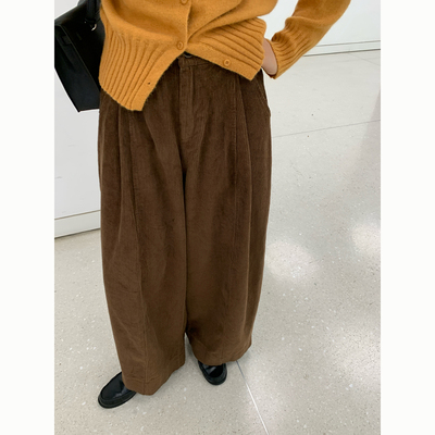 Peanut 花生糖 复古灯芯绒阔腿九分裤秋冬新款宽松弯刀休闲裤