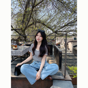 Peanut 花生糖 卷边冰丝针织短袖T恤夏季新款正肩休闲百搭上衣