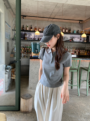 Peanut花生糖 简约polo短袖T恤女夏季新款修身百搭气质上衣ins