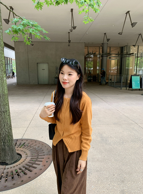 Peanut 花生糖浣熊毛修身毛衣开衫秋季新款软糯修身气质针织上衣