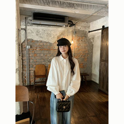 Peanut 花生糖 袖口抽褶白衬衫春季新款韩版小众设计感长袖上衣