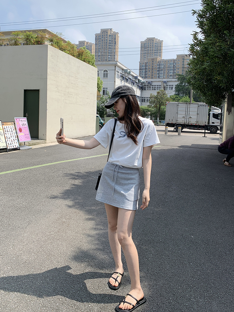 Peanut花生糖 甜辣MM抽绳运动短裙女夏季新款小个子高腰百搭卫裙