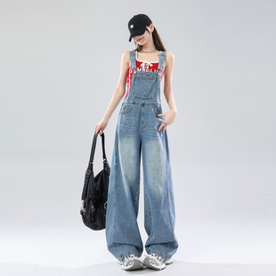 减龄阔腿牛仔背带裤女2026春秋新款慵懒风高腰显瘦宽松休闲连体裤