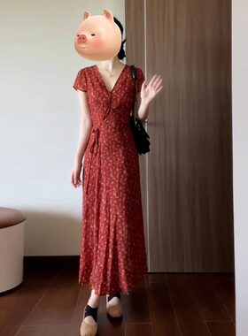145小矮个子碎花连衣裙女夏季收腰法式高级感气质中长裙子xs显高