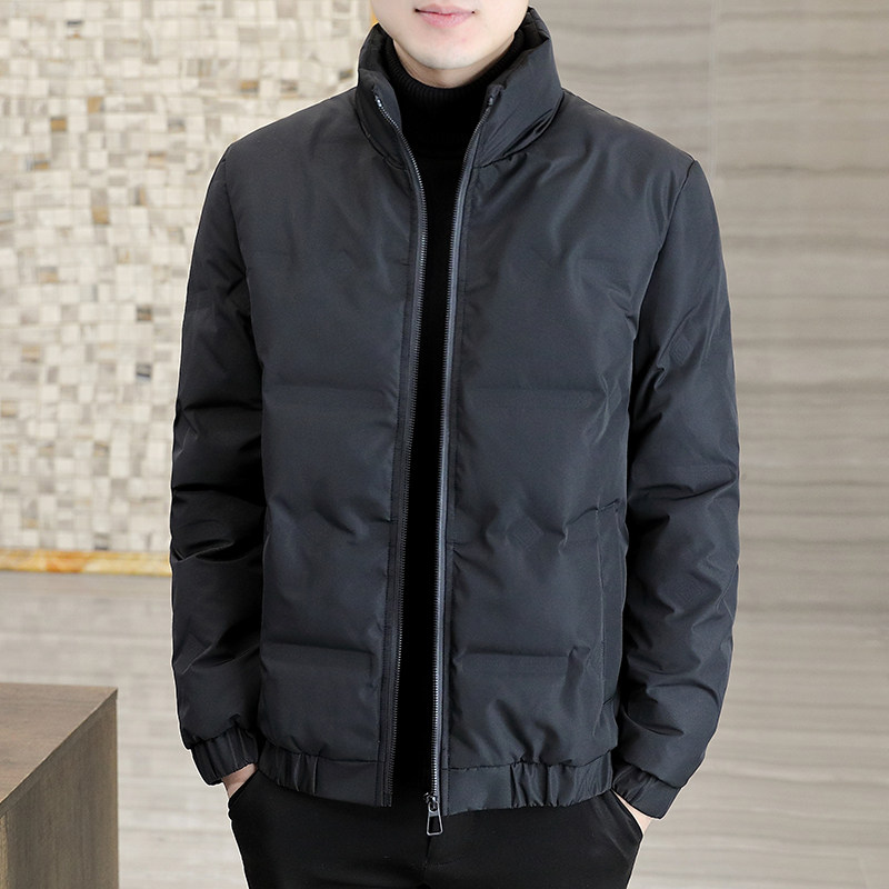 与狼共舞男装高端压花羽绒服冬季白鸭绒修身保暖立领潮流短款轻薄