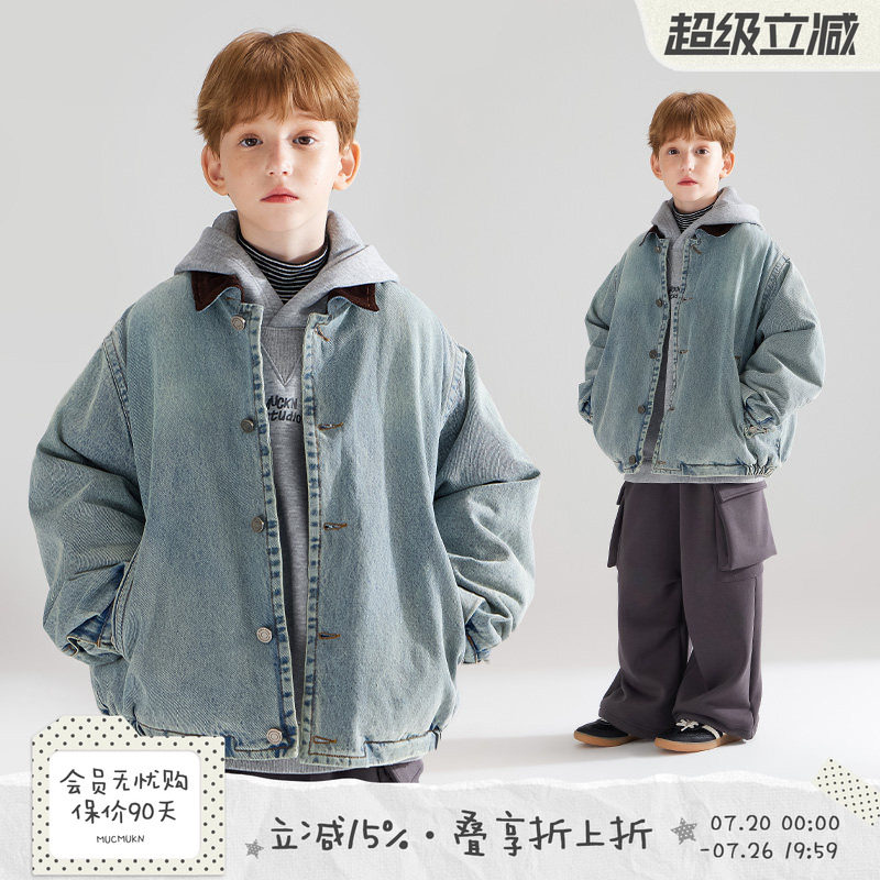 【街头巴恩】潮牌牛仔夹克灯芯绒翻领夹棉冬季外套男童新款