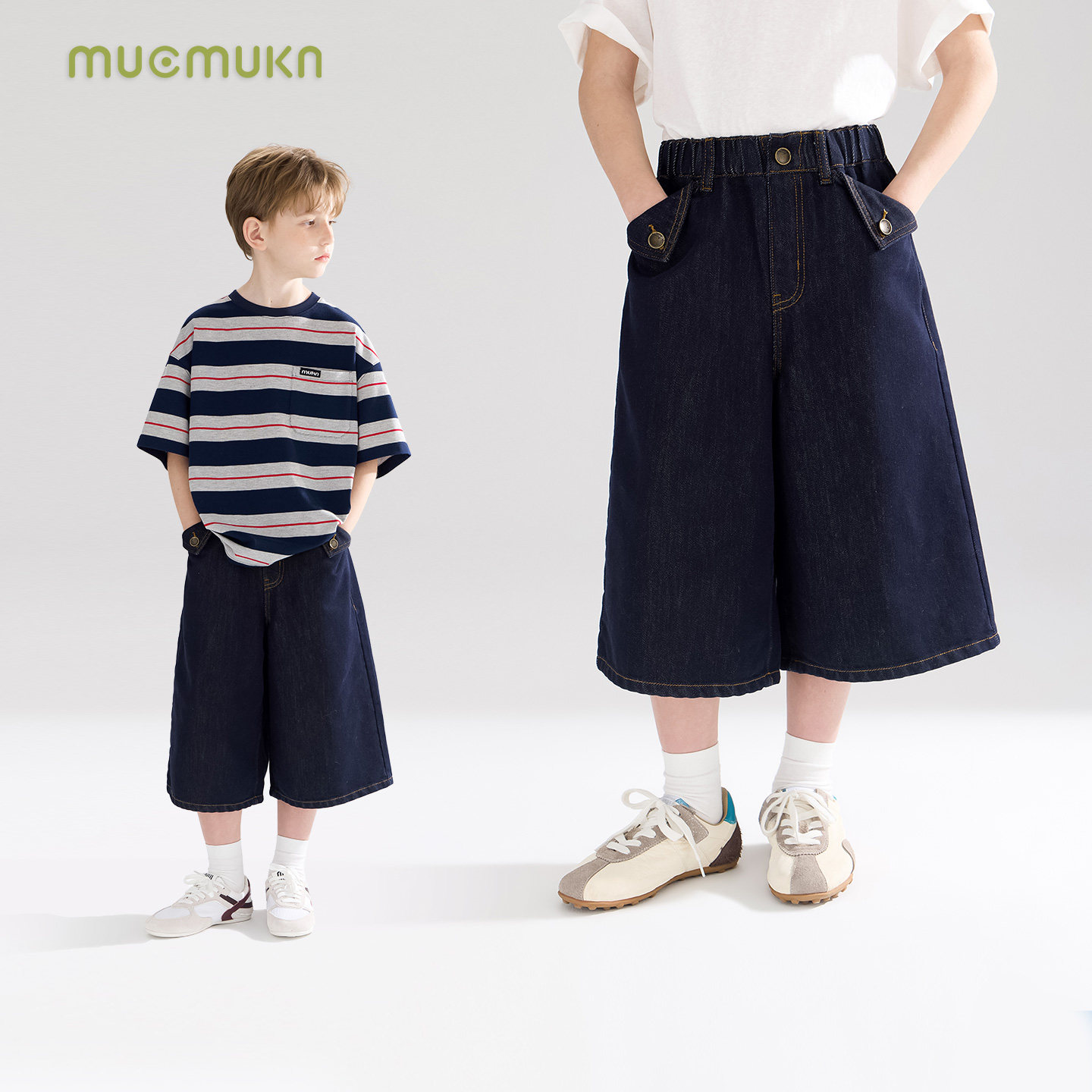 MUCMUKN【百搭原牛】经典复古原牛仔翻扣七分牛仔裤男女童26夏新图片