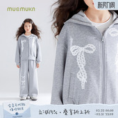 卫衣 双面空气层女童针织外套蕾丝蝴蝶结卫裤 5A抗菌