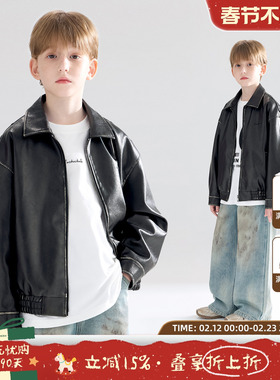 【都林街头】3M新雪丽绗棉复古做旧皮衣夹克美式黑色外套男女童冬
