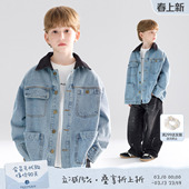 牛仔外套撞色翻领巴恩风夹克儿童春 底特律复古工装 巴恩Z世代