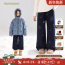 保暖百搭女童冬新 雪人亮银印花一体绒牛仔裤 MUCMUKN 新年雪夜