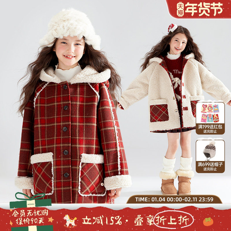 【新年红格颂】双面穿格子毛绒外套冬季拜年服女童仿羊羔毛呢,童装/婴儿装/亲子装,普通外套,淘宝优惠券,粉丝福利购,淘宝优惠卷