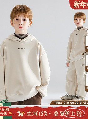 【潮趣运动派】百搭两色潮牌街头连帽加绒卫衣冬一体绒加厚男童