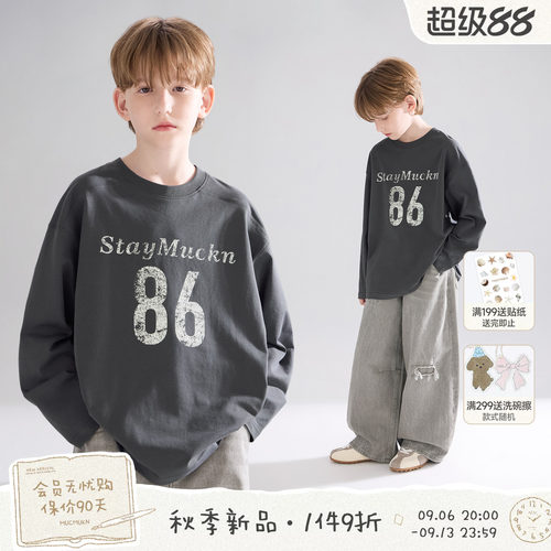 MUCMUKN【86号车手】7A抑菌棉赛车风潮酷做旧印花T恤男童26秋新