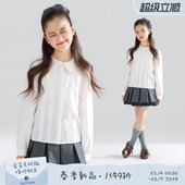 天丝棉女童26春新款 MUCMUKN 蝴蝶结刺绣娃娃领衬衫 序诗 法式