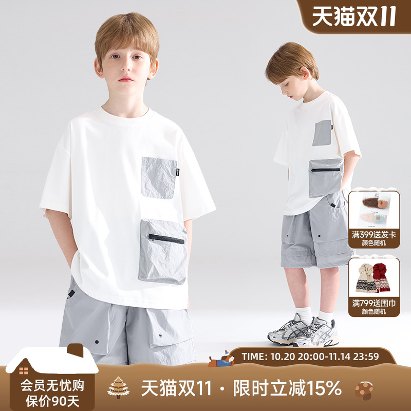 【灰调时空】sorona黑科技凉感棉 工装口袋T恤短裤户外机能男童