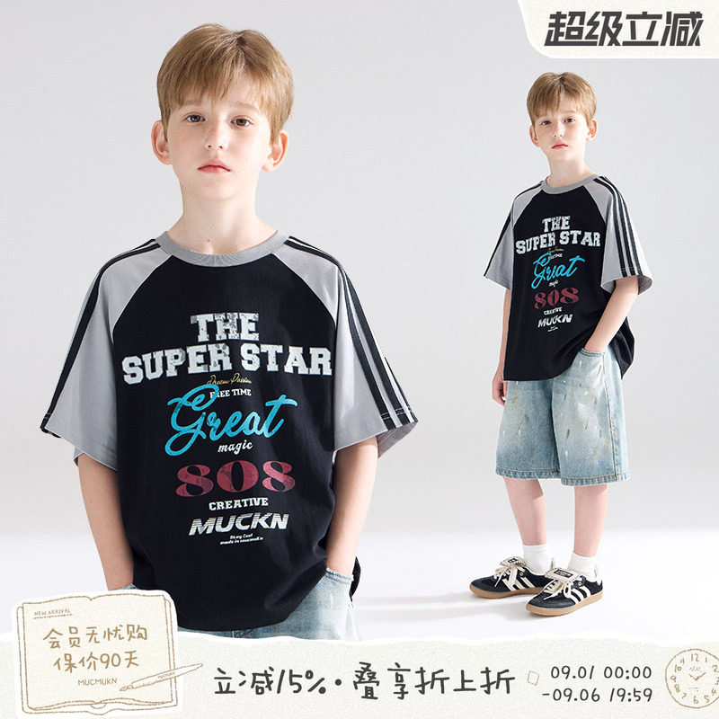 MUCMUKN【竞速赛车】7A抑菌速干棉美式赛车印花短袖T恤男童夏新款图片