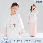 原创手绘印花假两件T恤女童春 亚麻棉莱赛尔 MUCMUKN 春日party