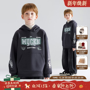 街头连帽加绒卫衣秋冬加厚保暖上衣男童百搭 美式 极速赛车boy