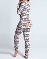 2021 Foreign Trade Autumn/Winter: European and American button flap adult pajamas, printed Christmas long-sleeved home wear, one-piece pants thumbnail 4