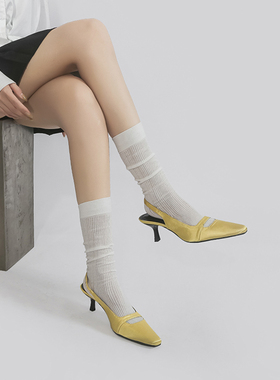 林向晚 春日少女~蓝色高跟鞋设计感小众镂空韩系高智学院风凉鞋女