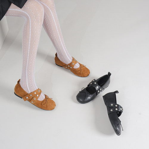 林向晚铆钉芭蕾风蝴蝶结玛丽珍鞋