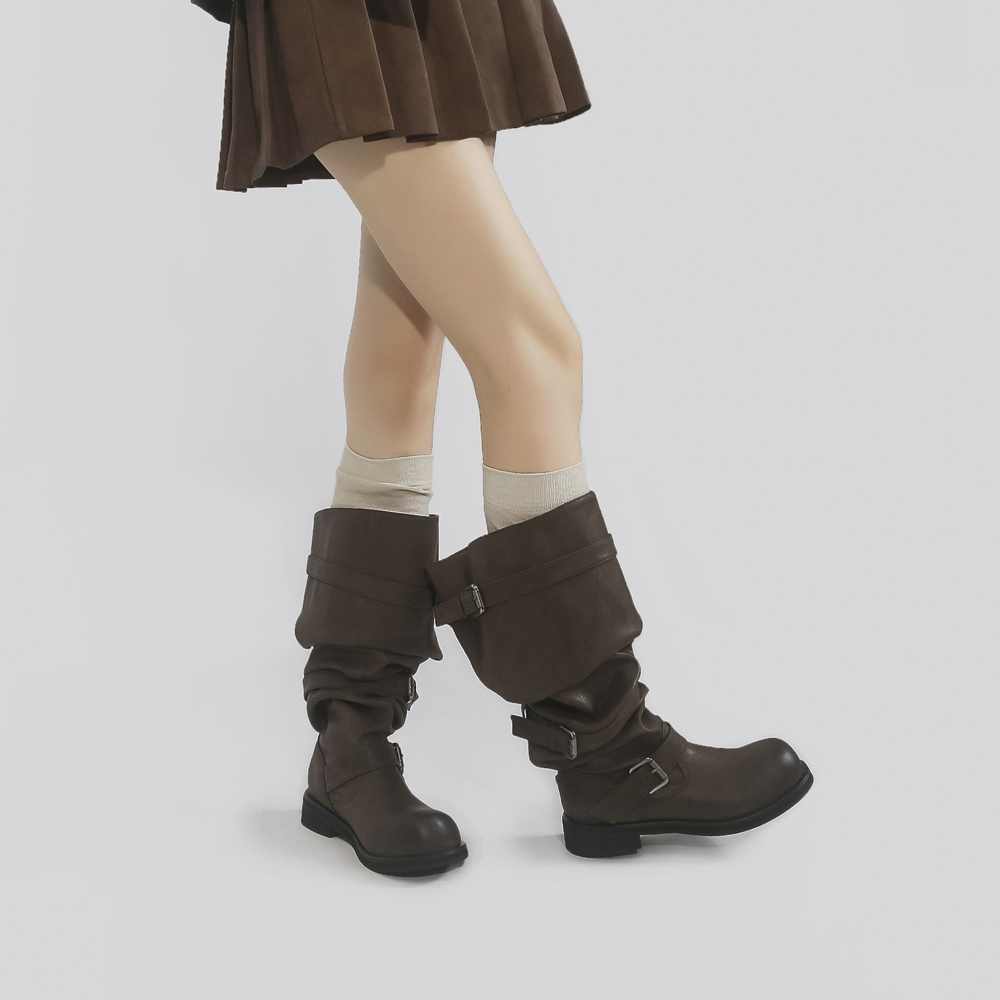 林向晚韩系轻亚风复古过膝堆堆靴