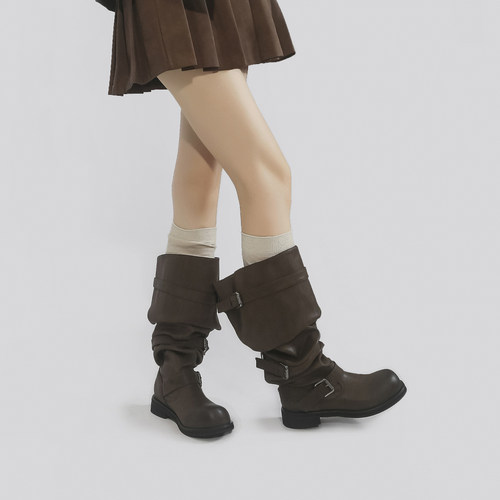 林向晚韩系轻亚风复古过膝堆堆靴